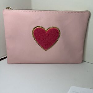 Chic Pink Makeup Bag with Heart Design – 8.5 x 6 Inches